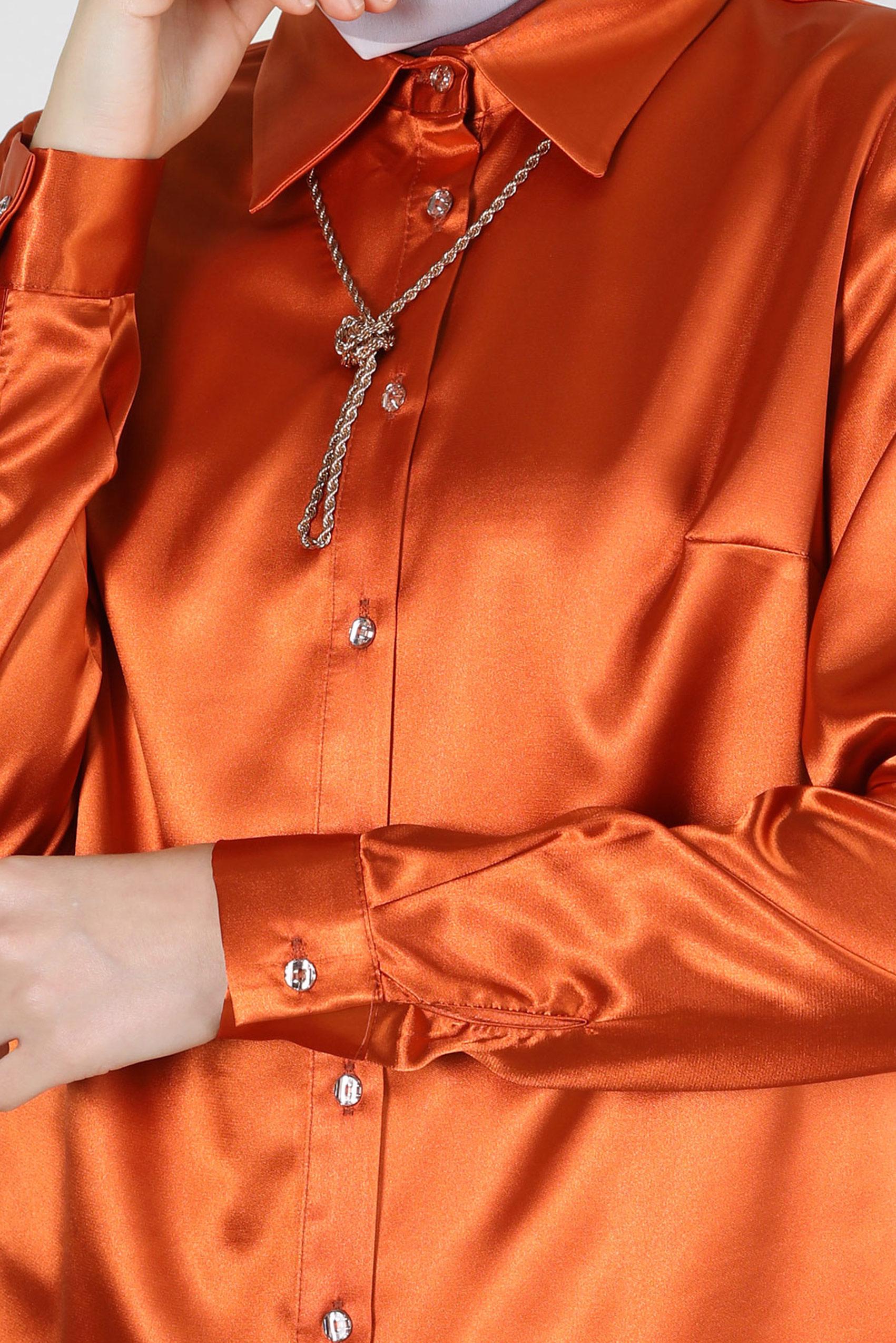 Tesettür giyim TURUNCU DÜĞMELİ SATEN BLUZ 43755